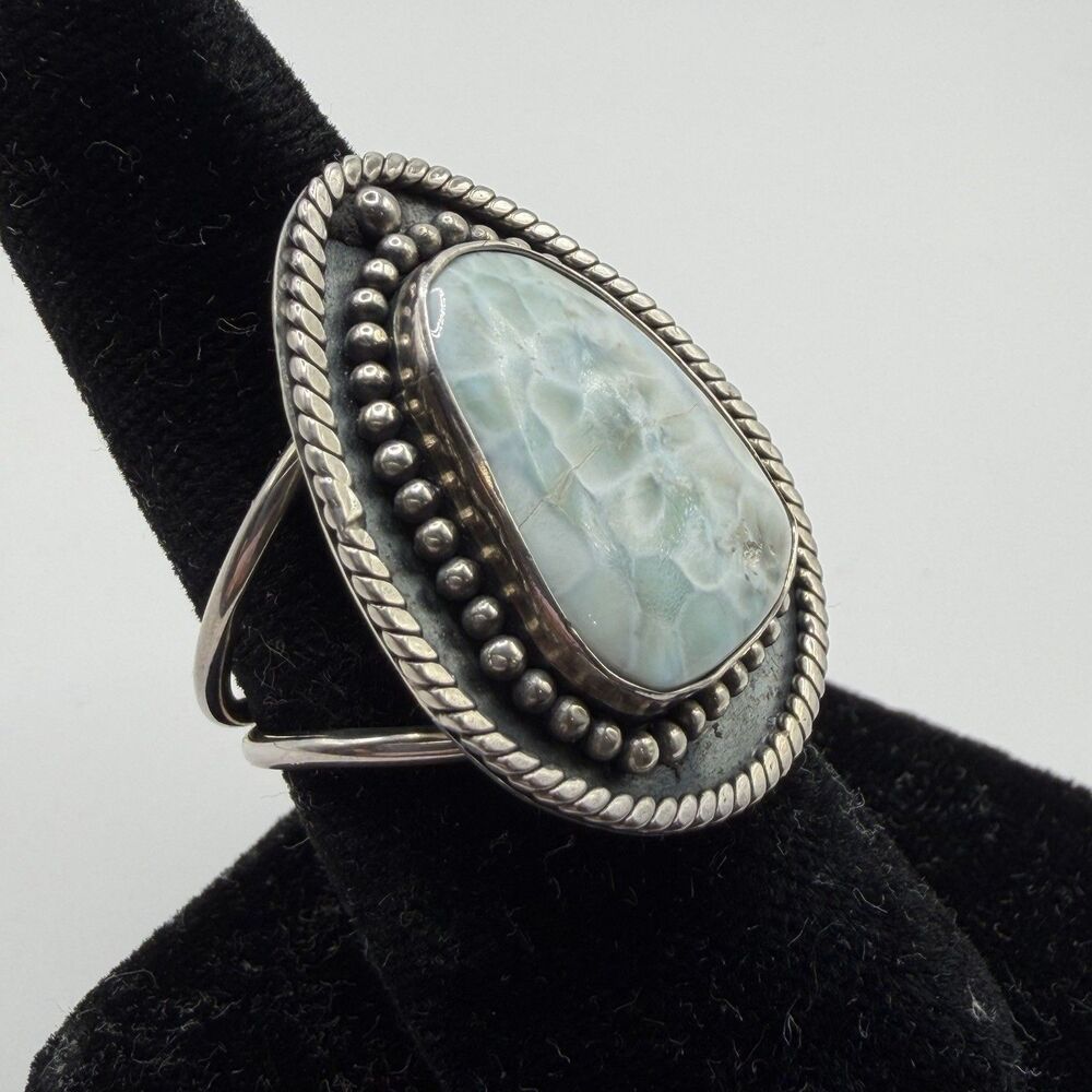 925 Sterling Silver Larimar Ring Size 8 Large Teardrop Statement 10g